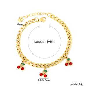 Custom Trendy Women's Stainless Steel <b>Bracelet</b> Cherry 18K Gold Plated Jewelry Wholesale <b>Charm</b> Colourful Heart Zircon <b>Bracelet</b> - Product Image 6