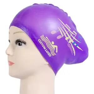 Gorro de natación deportivo de silicona impermeable para mujer y niña, gorro de pelo largo personalizado para adultos, protector de orejas, gorro de natación para pelo largo