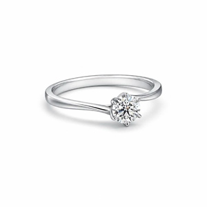 Bague solitaire intemporelle minimaliste à quatre griffes en or blanc massif 18 carats avec diamant rond unique certifié couleur E SI1 - Product Image 3