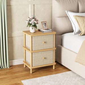 Modern 2-Drawer Nightstand with Fabric Drawers, Minimalist Wood <strong>Bedside</strong> <strong>Table</strong>, <strong>Scandinavian</strong> Side End <strong>Table</strong> for Bedroom Furniture - Product Image 3