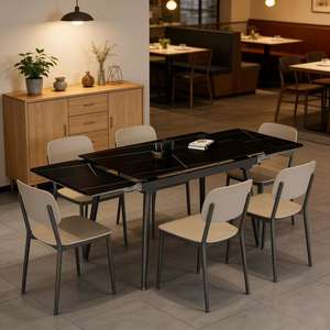 <span class=keywords><strong>Table</strong></span> à manger <span class=keywords><strong>extensible</strong></span> en céramique moderne, meubles pour hôpital, hôtel, école, extérieur, maison, avec pieds en métal - Product Image 6