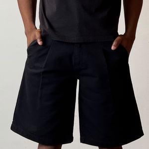 กางเกงขาสั้นทรงตรงผ้าฝ้าย 100% หนานุ่ม สไตล์วินเทจ จีบพลีท ลาย 3 มิติ ทรงโอเวอร์ไซส์ เอวกลาง สำหรับผู้ชาย - Product Image 4