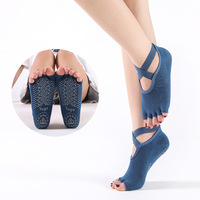 Chaussettes de yoga et de Pilates personnalisées en coton peigné antidérapantes, écologiques, ODM, à 5 orteils, invisibles, à bout ouvert, avec sangles croisées