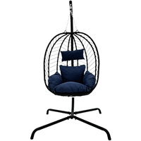 Fauteuil suspendu en rotin avec support métallique et coussin moelleux, fauteuil suspendu en osier pliable pour extérieur, pour jardin, balcon