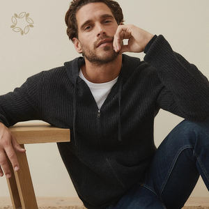 เสื้อมีฮู้ดแบบซิปเก็บความร้อนผ้าฝ้ายอินทรีย์, เสื้อฮู้ดถักวาฟเฟิลที่ยั่งยืนสำหรับผู้ชายเป็นมิตรกับสิ่งแวดล้อม - Product Image 5