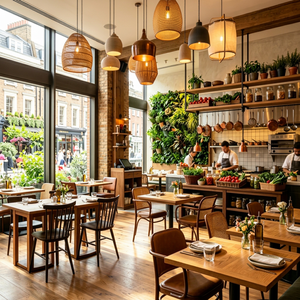 เฟอร์นิเจอร์ร้านอาหารโครงการโฮสเพลติลี่ โต๊ะรับประทานอาหารไม้สไตล์วินเทจและเก้าอี้สไตล์ผสมผสานสำหรับร้านบิสโทรคาเฟ่ - Product Image 1