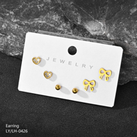 Set Anting Wanita Berlapis Emas 18k Berkualitas Tinggi dan Serbaguna dari Baja Tahan Karat dengan Desain Kupu-Kupu, Pita, Bola, dan Hati yang Trendi untuk Pesta.