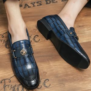 Мужские британские деловые Лоферы стильные дышащие прочные удобные кожаные туфли с низким верхом с каменным узором - Product Image 4