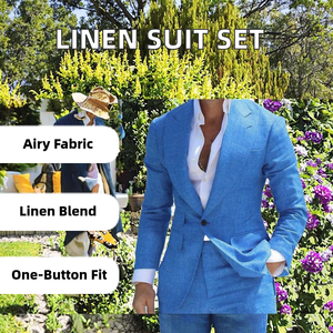 OEM Set completo due pezzi in <span class=keywords><strong>lino</strong></span> <span class=keywords><strong>di</strong></span> grandi dimensioni pantaloni traspiranti in tinta unita doppio petto monopetto <span class=keywords><strong>Blazer</strong></span> piatto solido - Product Image 3