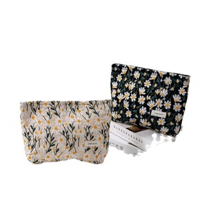 Cotton Embroidered Flower Cosmetic Bag Large Capacity <b>Makeup</b> Storage Travel <b>Case</b> With Soft Handle Eco Friendly Design - Product Image 5