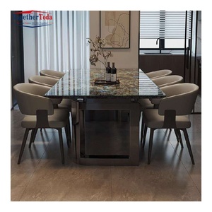 Ensemble de salle à manger moderne de luxe 6 places, plateau en marbre noir et or, structure en acier inoxydable, meubles de cuisine et de salle à manger - Product Image 3