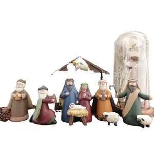 Articoli religiosi del commercio all'ingrosso della resina sacra famiglia figurine presepe