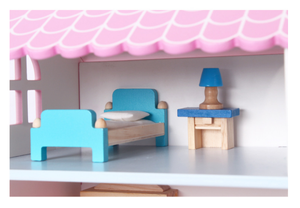 ของเล่นในร่มสำหรับเด็กบ้านตุ๊กตาไม้ในจินตนาการพร้อมเฟอร์นิเจอร์ดีไซน์จากผู้ผลิตสีชมพู - Product Image 6