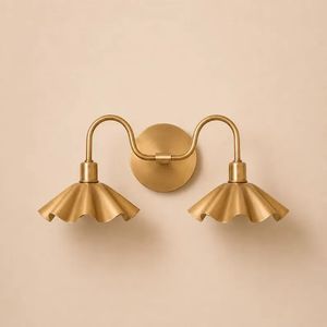 Double Brass Petal Wall Sconce 2 Light <b>LED</b> Crystal Shade Modern Mid Century <b>Vanity</b> Lamp Elegant Interior Lighting Fixture - Product Image 6