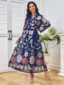 Abito a Tunica <span class=keywords><strong>per</strong></span> Donne Mediorientali, Stile Etnico Libico Musulmano con Ricami e Motivi Floreali, Traspirante e alla Moda <span class=keywords><strong>per</strong></span> la Primavera - Product Image 5