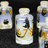 Ensemble de dés polyédriques D&D en forme de bouteille de potion magique, motif chat noir, avec cœur liquide scintillant, pour jeux de rôle D&D RPG