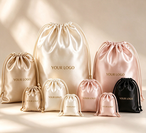 <b>Satin</b> Drawstring Pouches Small Size Polyester Minimalist Style Portable Storage Bag with Custom Logo for Jewelry and Cosmetics - Product Image 5
