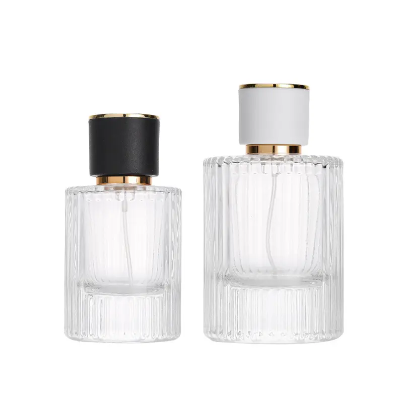 Custom Luxury Glass Spray Bottle 50ml Cylindrical Shape Clear Crimp Perfume Bottle 100ml