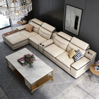 Canapé d'angle en cuir microfibre moderne en forme de L, trois places, avec pieds en bois pour salon