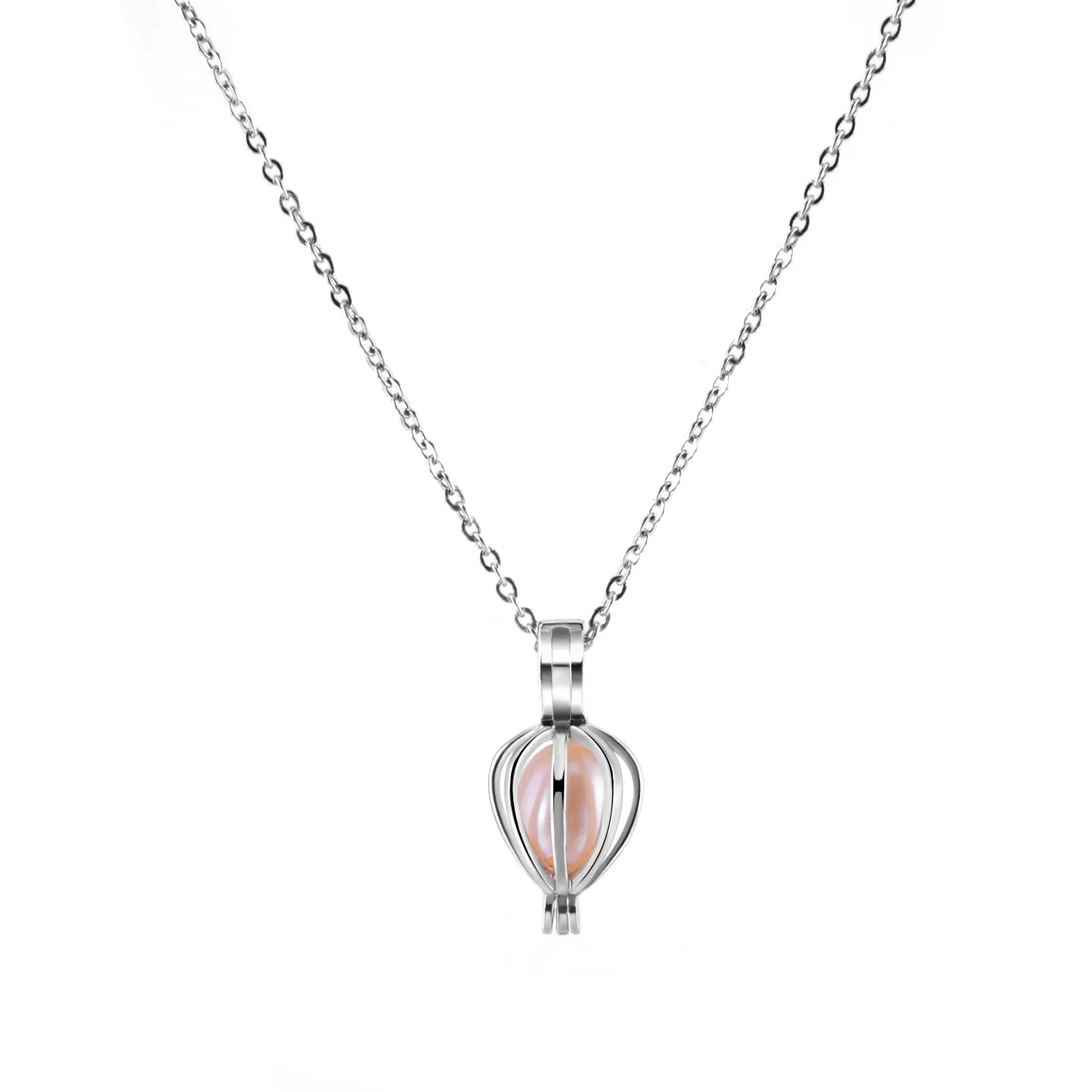 925 Sterling Silver Cage Pendant with Pearl for Women Rhodium Plated