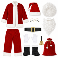 Samt-Plüsch Weihnachtsmann-Anzug, 11-teiliges Komplettset, Premium-Stoff, Sattes Rotes Finish, Vollständiges Zubehör-Kit für Erwachsene