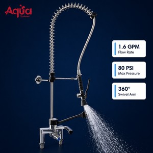 Aqua Systems Kitchen Faucet Wall <b>Mounted</b> Single Handle Pull Out <b>Spray</b> Chrome Finish Lead Free Brass Valve Contemporary Design - Product Image 3