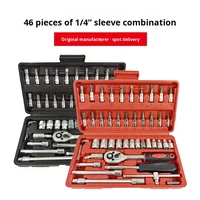 Ensemble d'outils de réparation automobile de qualité professionnelle en acier à haute teneur en carbone, 46 pièces, avec cliquet chromé et clés à douille de 1/4 pouce