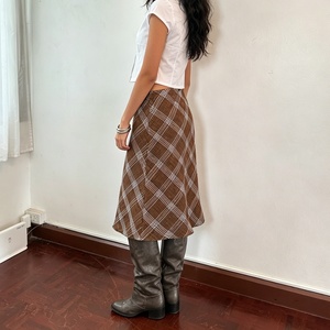 Falda Midi Vintage con Estampado a Cuadros, Cintura Natural, Malla Fruncida, Suave, Transpirable y Cómoda para Mujer, Estilo Estudiantil de Verano - Product Image 6