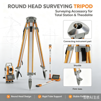 Suku Cadang Instrumen Survei Tripod Kepala Bulat Rangka Ringan Cocok untuk Total Station RTK Proyek Pengukuran Lapangan Konstruksi