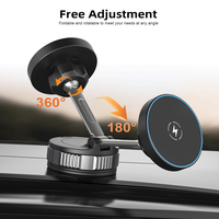 Nouveau support de voiture avec chargeur sans fil 15W, support de téléphone à ventouse, rotatif à 360 degrés