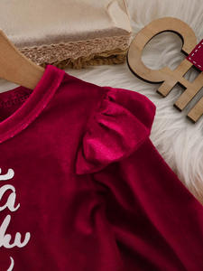 RTS Baby Girls Party Weihnachts brief Gedruckte rote Pelz manschetten Einteiliges Halfter kleid Weihnachts mann mütze - Product Image 6