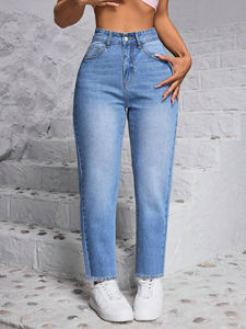 Livraison Gratuite aux États-Unis – <span class=keywords><strong>Jean</strong></span> Boyfriend Femme Grande <span class=keywords><strong>Taille</strong></span> Jambe Droite Délavé Blanc pour Maman Fille - Product Image 6