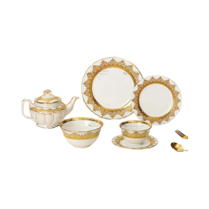 Juego de vajilla de <span class=keywords><strong>porcelana</strong></span> blanca creativa con borde de cuentas doradas, plato y <span class=keywords><strong>platos</strong></span> modernos ecológicos para decoración del hogar o boda - Product Image 4
