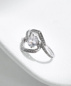 S925 <b>Silver</b> Women's Round Diamond Engagement <b>Ring</b> Geometric Pave Setting Prong Mount Romantic Style - Product Image 6
