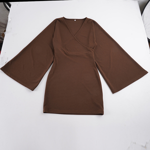 Vestido Mini Cruzado con Escote en V Profundo para Mujer, Manga Larga Acampanada, Ajustado, Elegante, de Cintura Alta, para Cóctel, Fiesta o Club - Product Image 6
