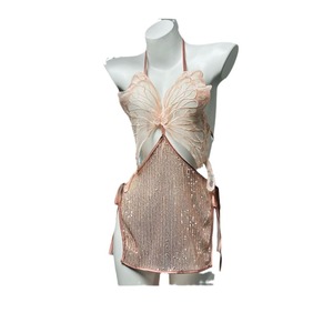 Camisón Sexy Tejido Golden Shuttle con Cuello Halter y Diseño de Mariposa, Ropa de Dormir para Mujer, Tela Suave de Poliéster - Product Image 1