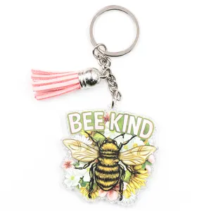 ZSHKH1324蜜蜂硬币支架钥匙扣不锈钢紫外印刷塑料独特蜜蜂设计钥匙扣