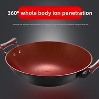 Poêle antiadhésive en fer forgé à double poignée de style ancien, avec couvercle en verre incrusté d'acier inoxydable, compatible gaz, pour cuisine chinoise