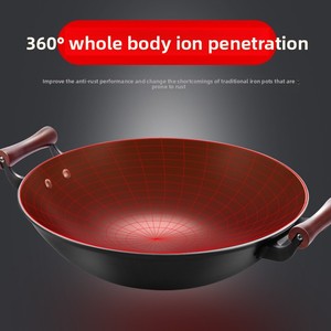 Sartén antiadherente de hierro forjado de doble asa estilo antiguo con tapa de acero inoxidable con incrustaciones de vidrio, apta para estufas de gas, estilo chino. - Product Image 3