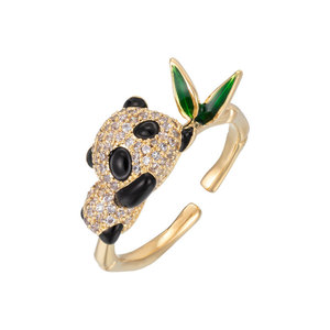 MyMuYu Chinese Style Panda Bamboo Leaf Open Ring Micro Pave Adjustable Animal Fashion Ring Gift - Product Image 5