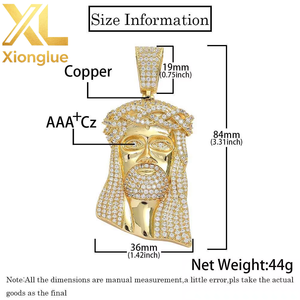 European and American Hip-hop Full Zircon <b>Copper</b> 18K Gold Plated Men's Retro Pendant Charm Necklace - Product Image 3