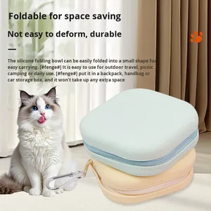 Nouveau bol pliant en silicone 2 en 1 pour animaux de compagnie avec fermeture à glissière pour le transport en plein air du bol d'alimentation pour chat et chien - Product Image 3