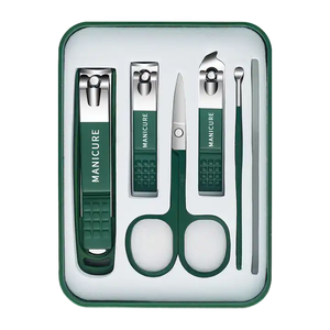 Portable Large Anti-Splash Nail Tool Set 6-Piece Manicure Set Dark Green New Carbon Steel Nail Clipper Beauty EVA - Product Image 1