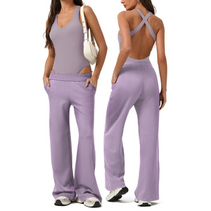2025 Hot Selling 2 Piece Sexy Yoga Bodysuit Loose Pants Fitness Sports Yoga Jumpsuit Set for Women