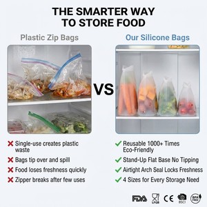 100% Silicone Food <b>Storage</b> <b>Bag</b> Reusable Food Container for Cooking Store Freeze Leakproof Dishwasher-safe - Product Image 3
