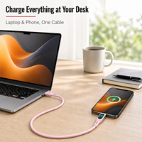 Kabel USB PD 60W Desain Layar Digital Lapisan Silikon Paduan Aluminium Kompatibel untuk Laptop Monitor Ponsel