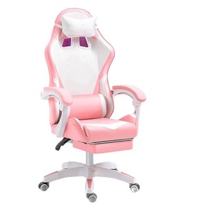เก้าอี้เกมมิ่งสีชมพูและสีขาว หนัง PU พร้อมที่พักเท้า เก้าอี้สำนักงานปรับเอนได้ สำหรับผู้หญิง นักเรียน นักศึกษา ใช้เรียนหรือไลฟ์สด - Product Image 5