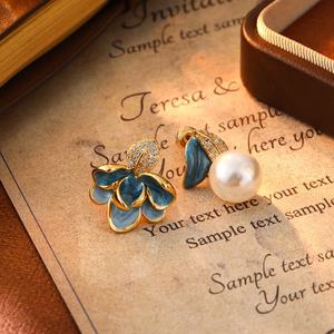 French Retro Palace Style Geometric Zircon Tibetan <b>Silver</b> Gold Plated Pearl <b>Stud</b> <b>Earrings</b> Luxury Fashion - Product Image 4