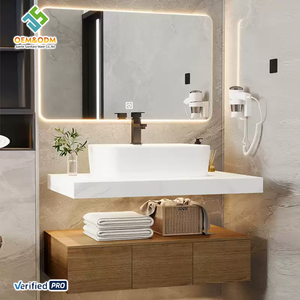Oem 48-inch hiện đại trang trại phong cách phòng tắm Vanity Set Bảng bàn tủ Bảng điều khiển gương bồn rửa vòi đồng gốm nhà bếp - Product Image 4