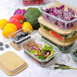 Pot de rangement hermétique pour céréales et aliments, empilable, sans BPA, 1,7 L, en plastique, avec couvercles en bambou et en silicone. - Product Image 3
